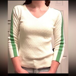 Women's V-Neck Sweater - White and Green